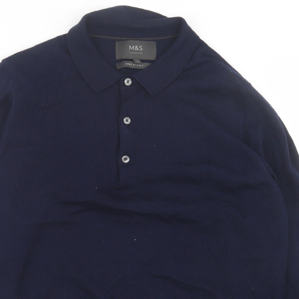 Marks and Spencer Mens Blue  Acrylic  Polo Size M Collared Button