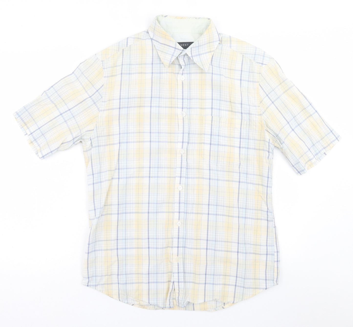 NEXT Mens Yellow Plaid Lyocell  Button-Up Size M Collared Button