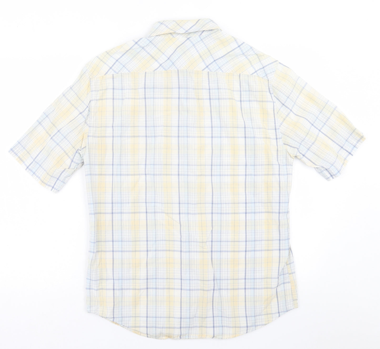 NEXT Mens Yellow Plaid Lyocell  Button-Up Size M Collared Button