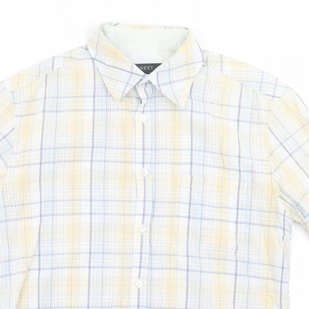 NEXT Mens Yellow Plaid Lyocell  Button-Up Size M Collared Button