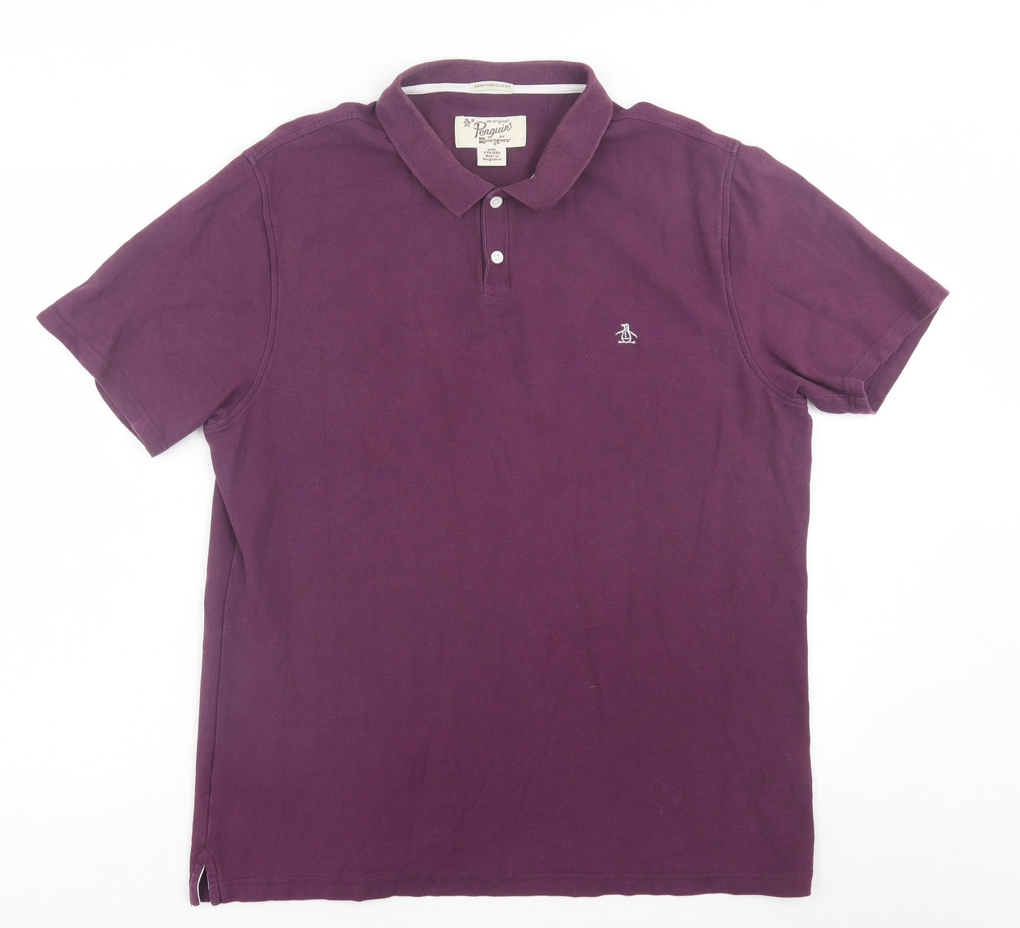 Penguin Mens Purple  Cotton  Polo Size 2XL Collared Button
