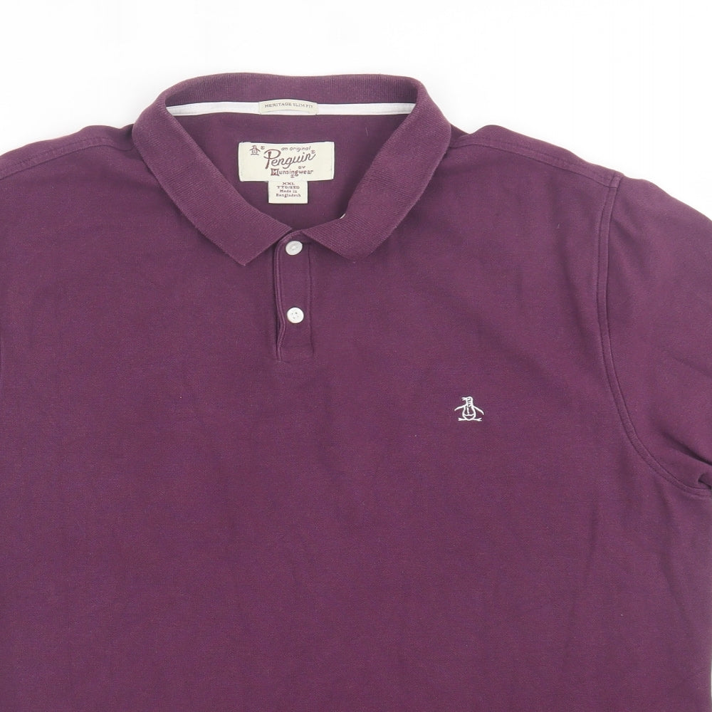 Penguin Mens Purple  Cotton  Polo Size 2XL Collared Button