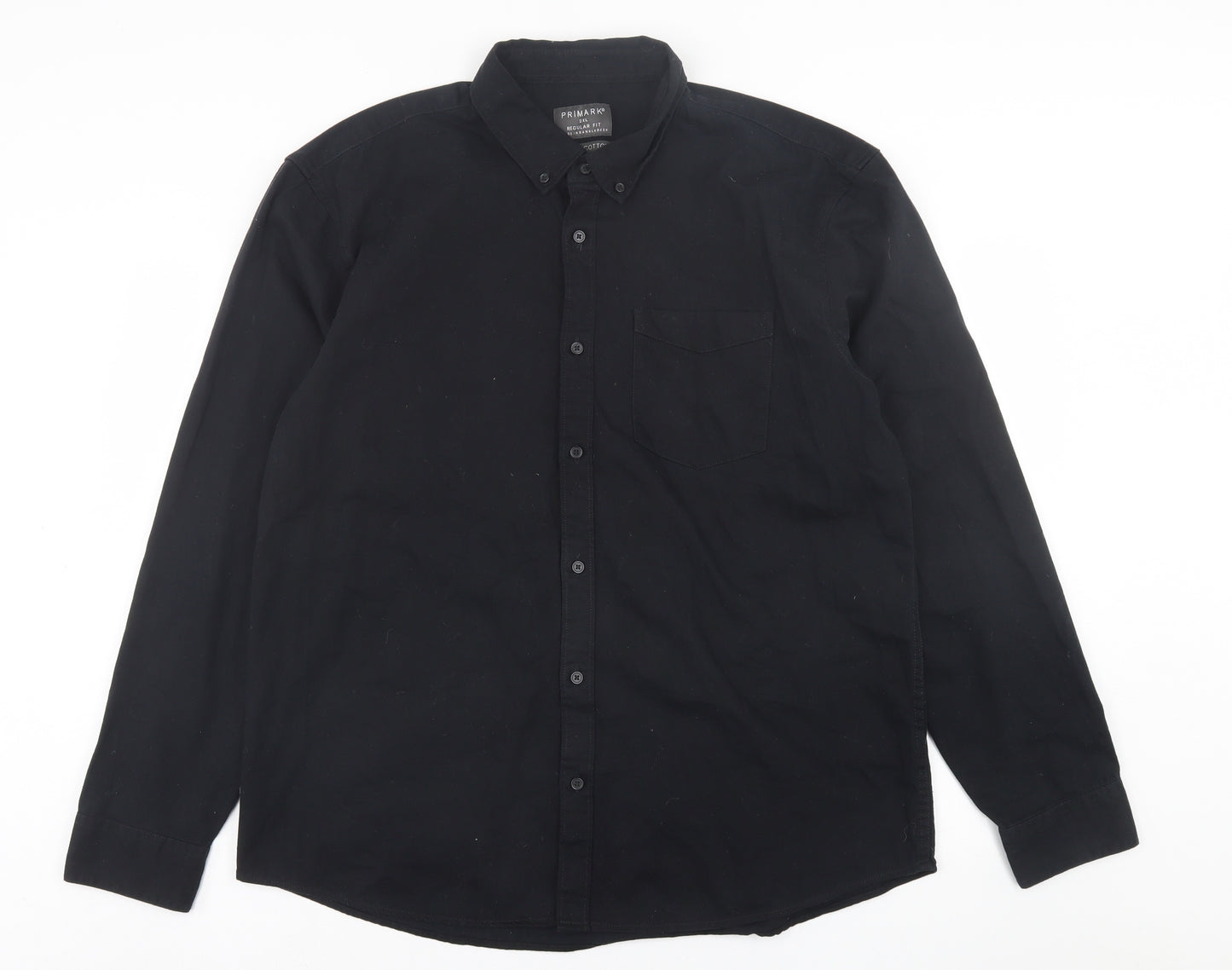 Primark Mens Black  Cotton  Button-Up Size 2XL Collared Button