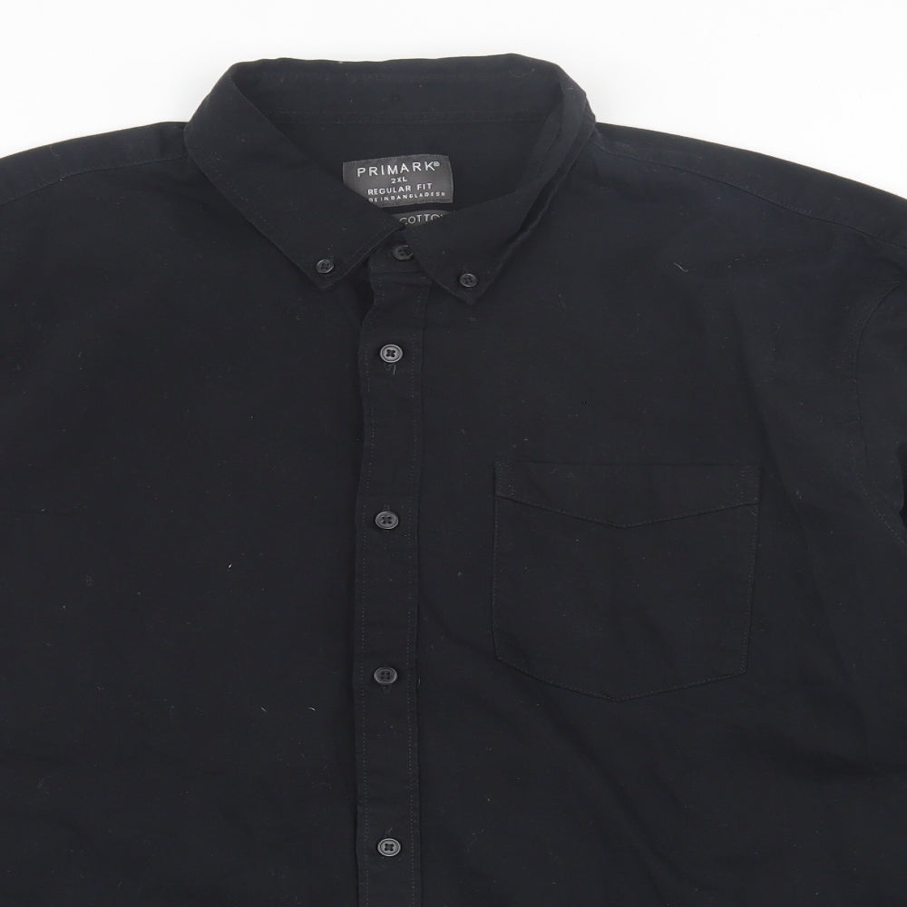 Primark Mens Black  Cotton  Button-Up Size 2XL Collared Button