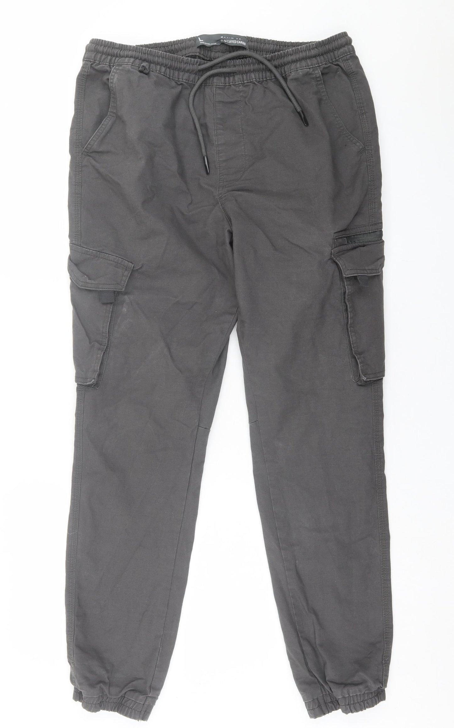 Denim & Co. Mens Grey  Cotton Cargo Trousers Size L L31 in Regular Tie