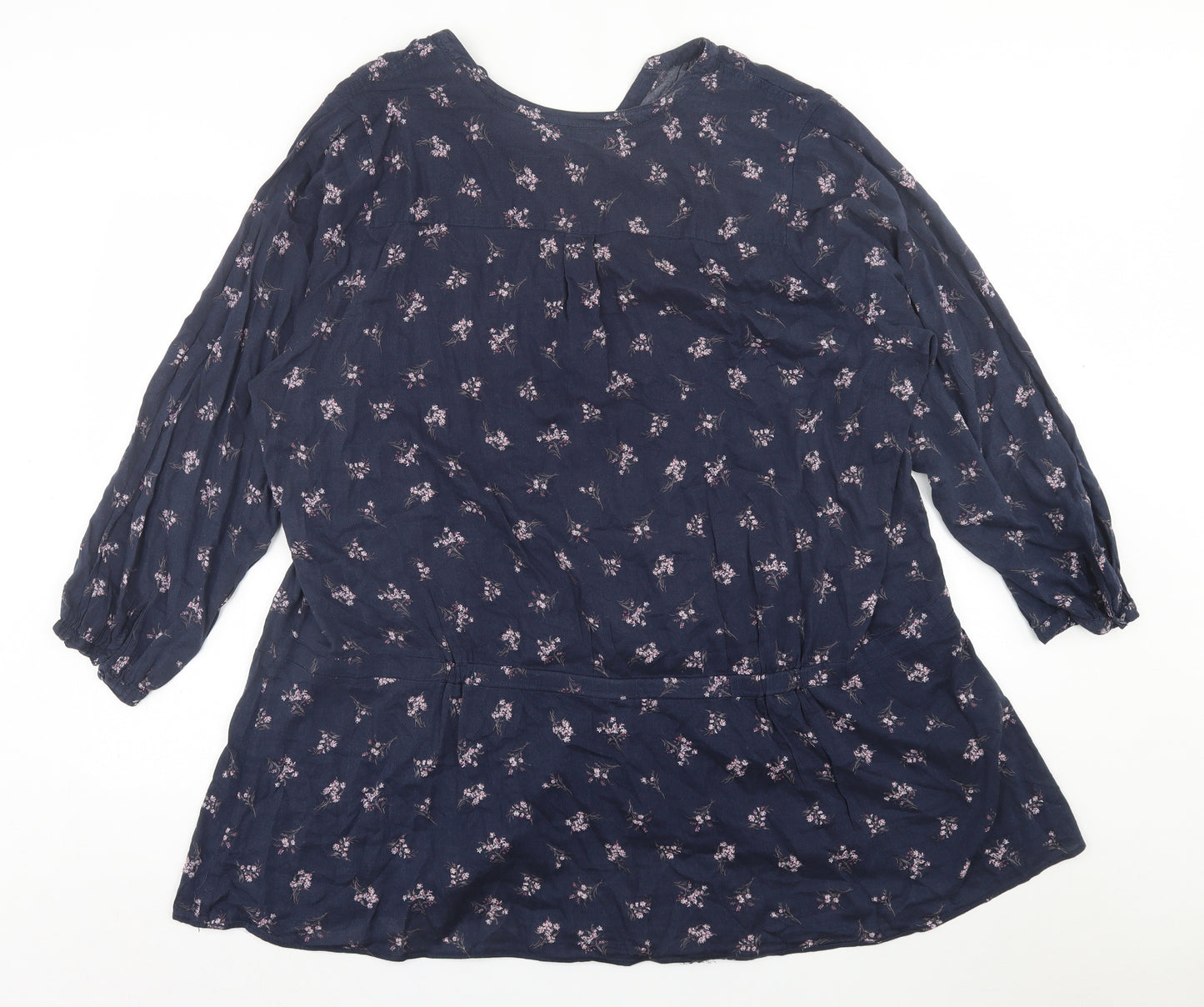 Marks and Spencer Womens Beige Floral Polyester Basic Blouse Size 24 V-Neck