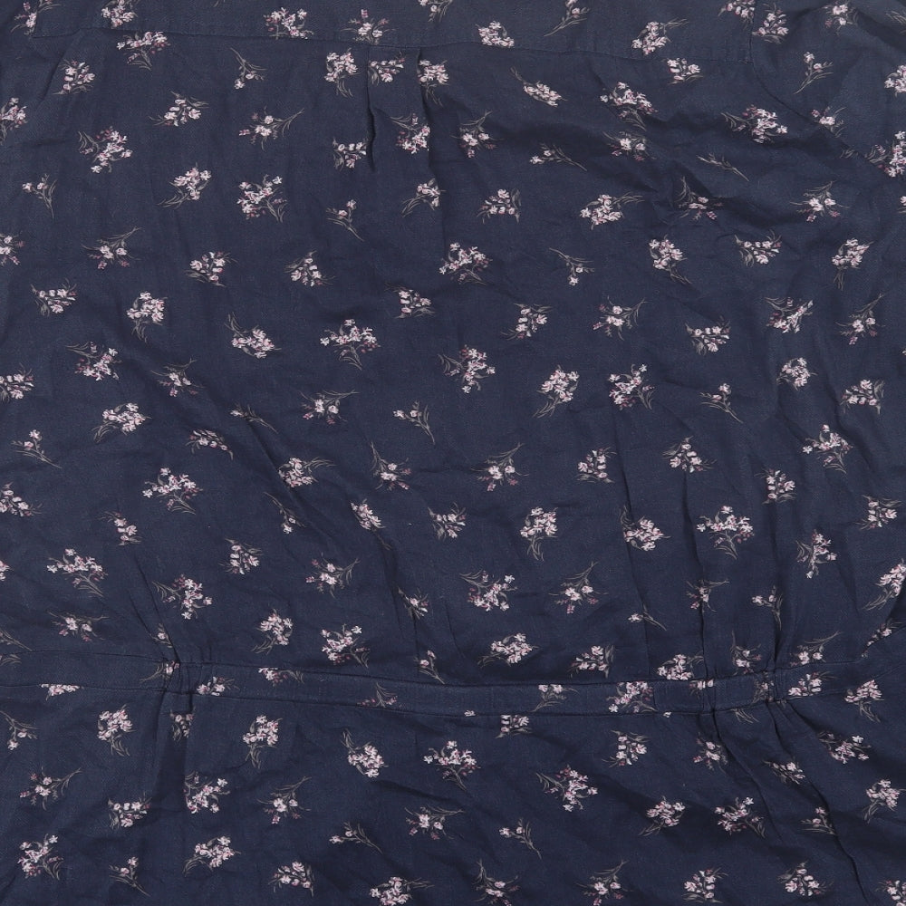 Marks and Spencer Womens Beige Floral Polyester Basic Blouse Size 24 V-Neck