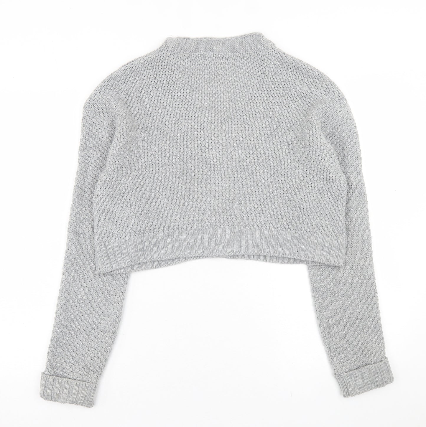 PRETTYLITTLETHING Womens Grey V-Neck  Acrylic Cardigan Jumper Size S