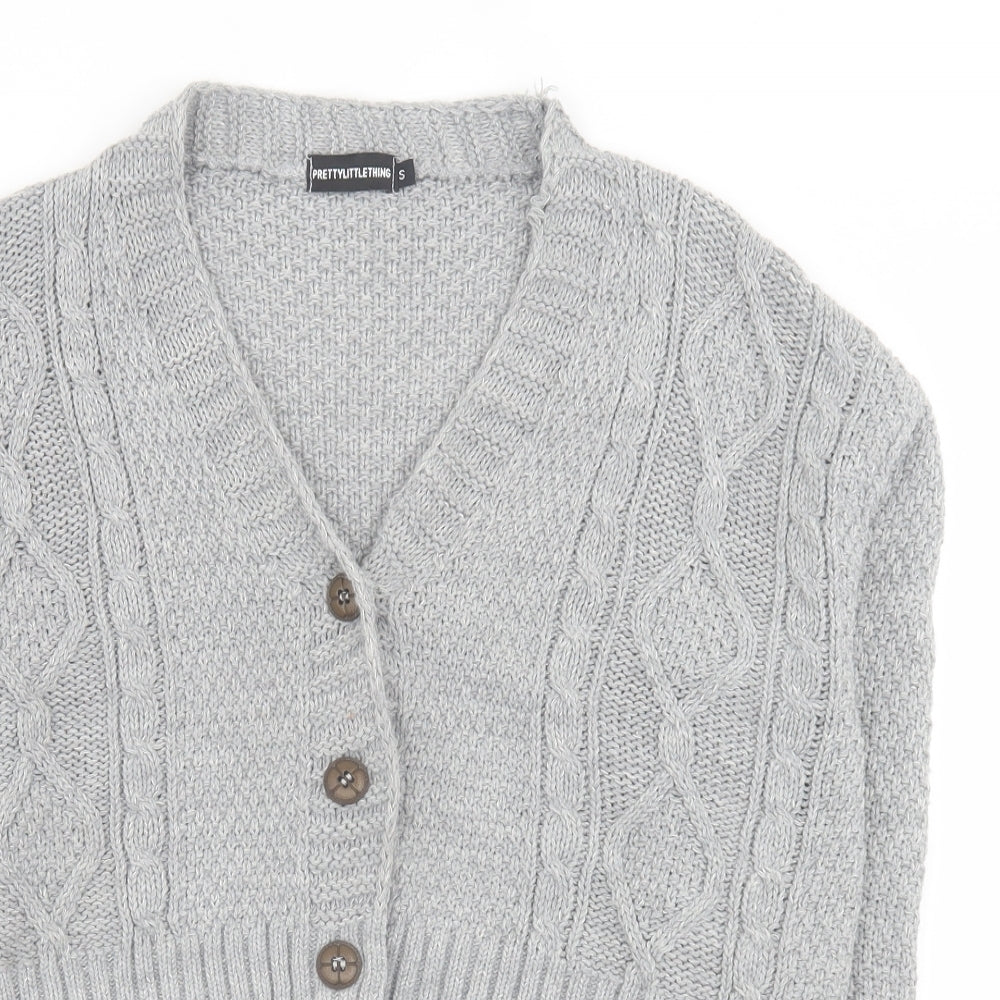 PRETTYLITTLETHING Womens Grey V-Neck  Acrylic Cardigan Jumper Size S