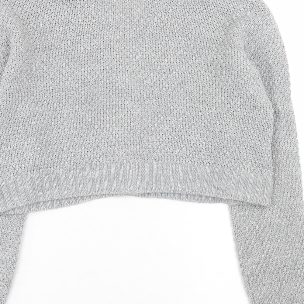 PRETTYLITTLETHING Womens Grey V-Neck  Acrylic Cardigan Jumper Size S