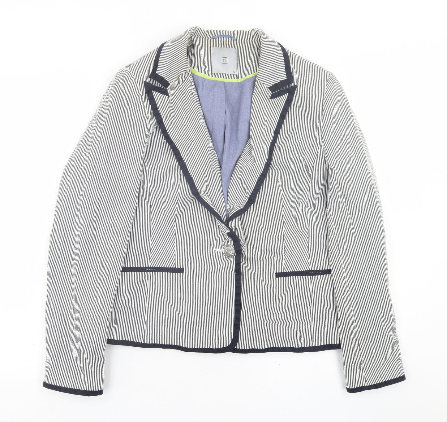 TU Womens Blue Striped  Jacket Blazer Size 16  Button
