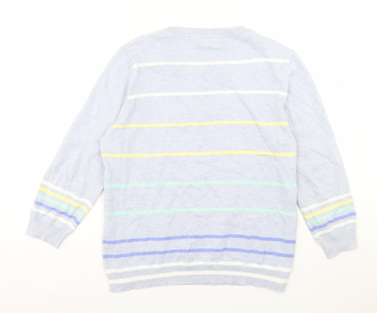 Lakeland Womens Blue Crew Neck Striped Cotton Pullover Jumper Size 16