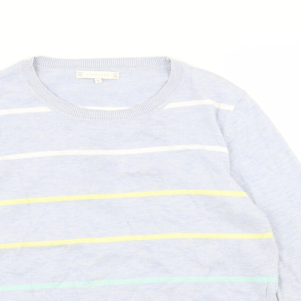Lakeland Womens Blue Crew Neck Striped Cotton Pullover Jumper Size 16