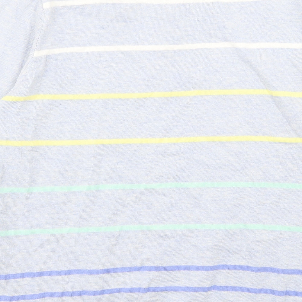 Lakeland Womens Blue Crew Neck Striped Cotton Pullover Jumper Size 16