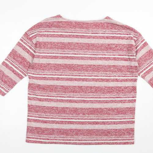 TU Womens Red Boat Neck Striped Polyester Pullover Jumper Size 16