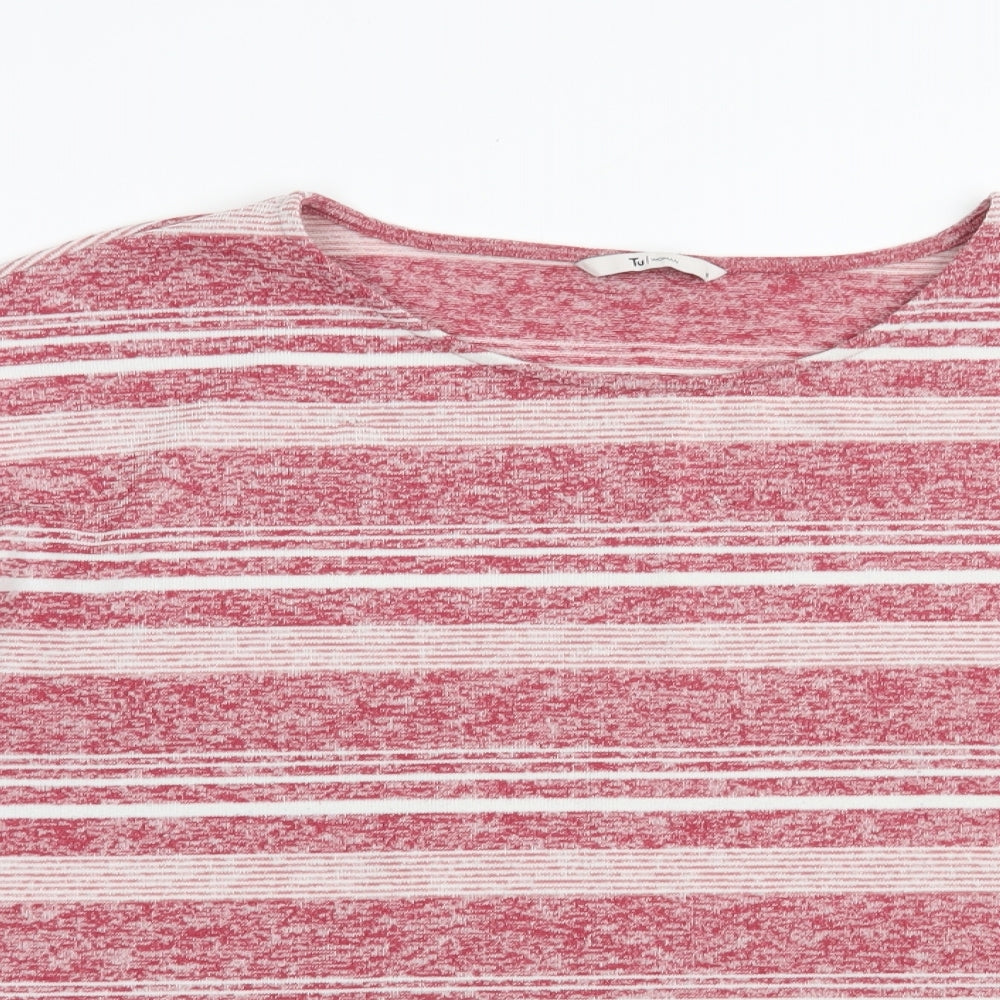TU Womens Red Boat Neck Striped Polyester Pullover Jumper Size 16