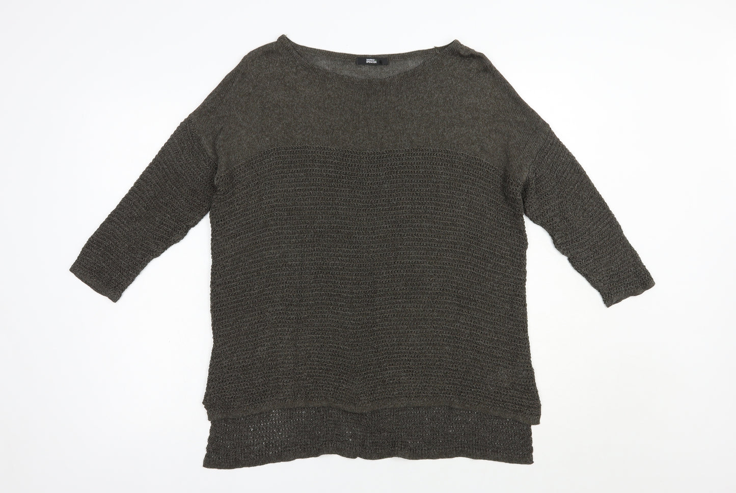 Marks and Spencer Womens Green Boat Neck  Linen Pullover Jumper Size 18