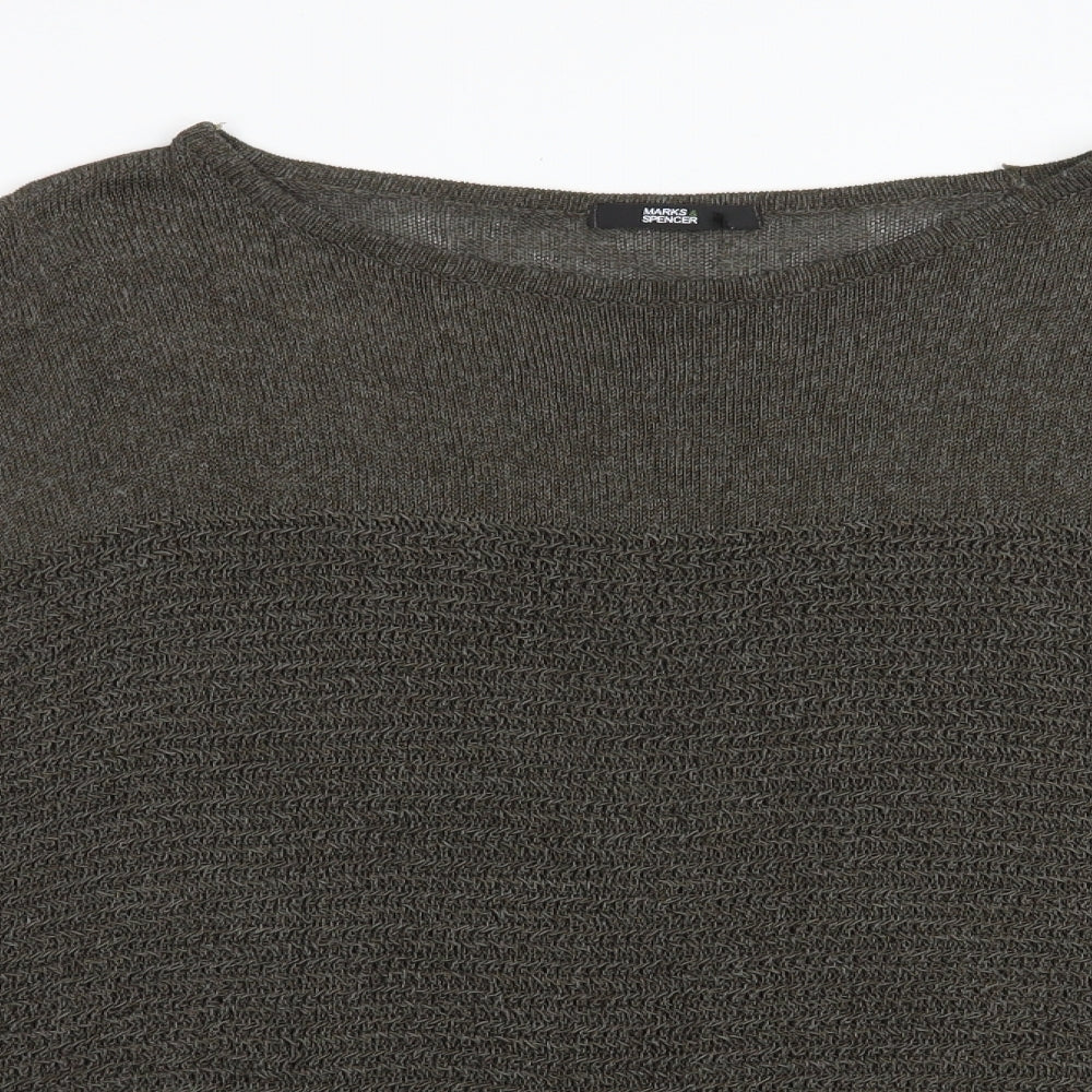 Marks and Spencer Womens Green Boat Neck  Linen Pullover Jumper Size 18