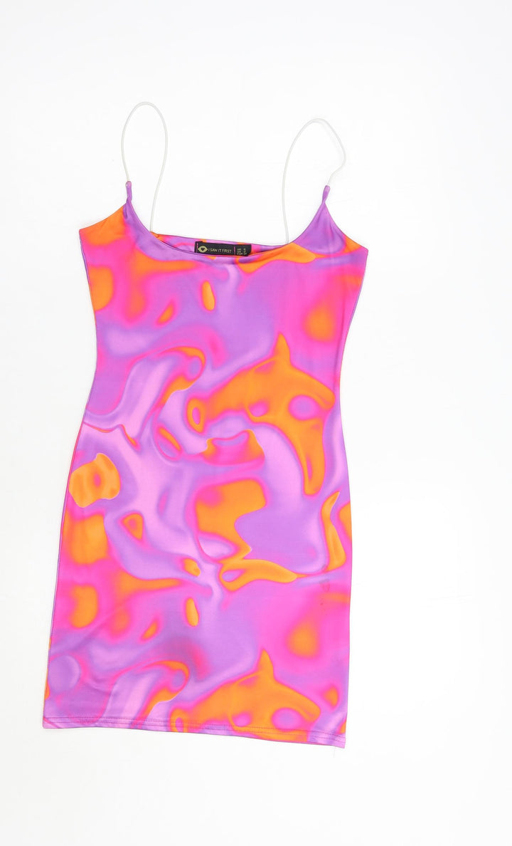 I SAW IT FIRST Womens Purple Geometric Polyester Bodycon Size 6 Round Neck Pullover