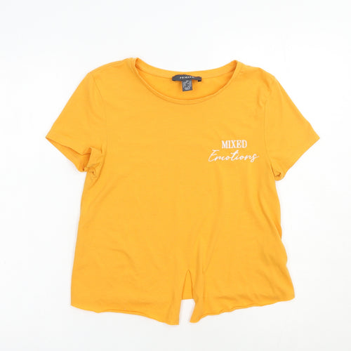 Primark Womens Yellow  Polyester Cropped T-Shirt Size XS Crew Neck - Mixed Emotions