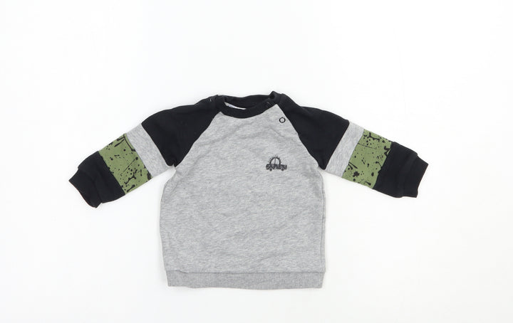 F&F Baby Grey Colourblock Cotton Pullover Jumper Size 3-6 Months Snap
