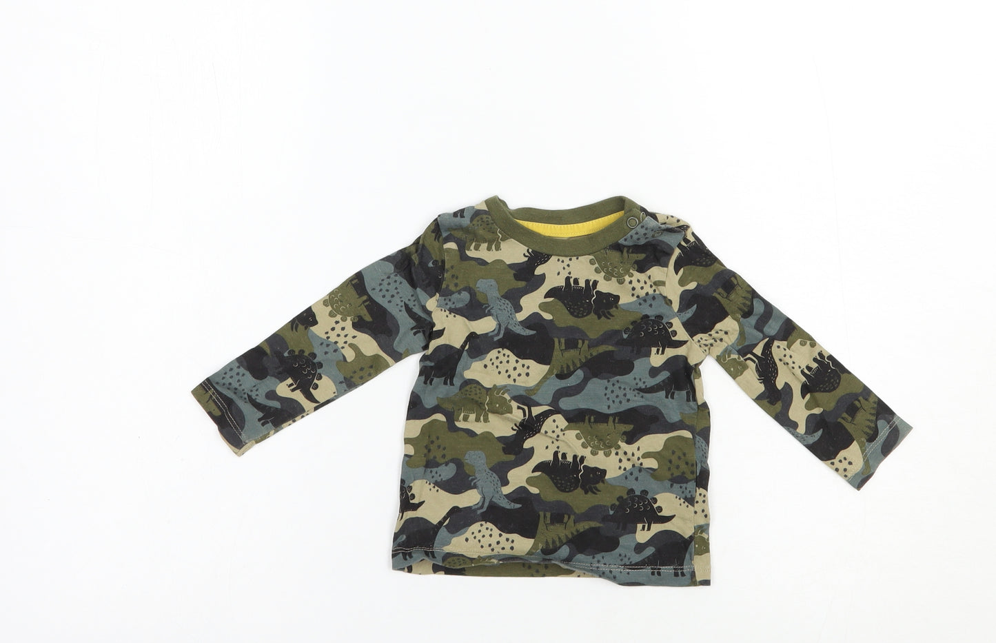 F&F Baby Green Geometric Cotton Pullover T-Shirt Size 3-6 Months Crew Neck Snap - Dinosaur Print
