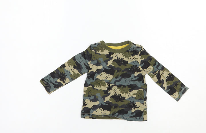 F&F Baby Green Geometric Cotton Pullover T-Shirt Size 3-6 Months Crew Neck Snap - Dinosaur Print