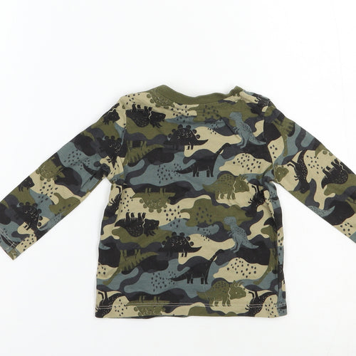 F&F Baby Green Geometric Cotton Pullover T-Shirt Size 3-6 Months Crew Neck Snap - Dinosaur Print