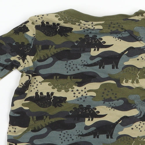F&F Baby Green Geometric Cotton Pullover T-Shirt Size 3-6 Months Crew Neck Snap - Dinosaur Print