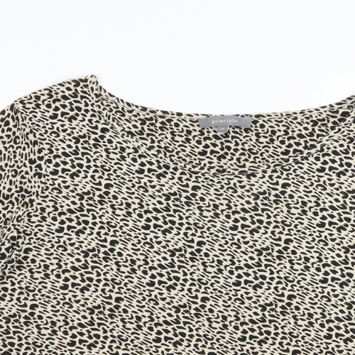 Principles Womens Beige Animal Print Viscose Basic Blouse Size 16 Boat Neck