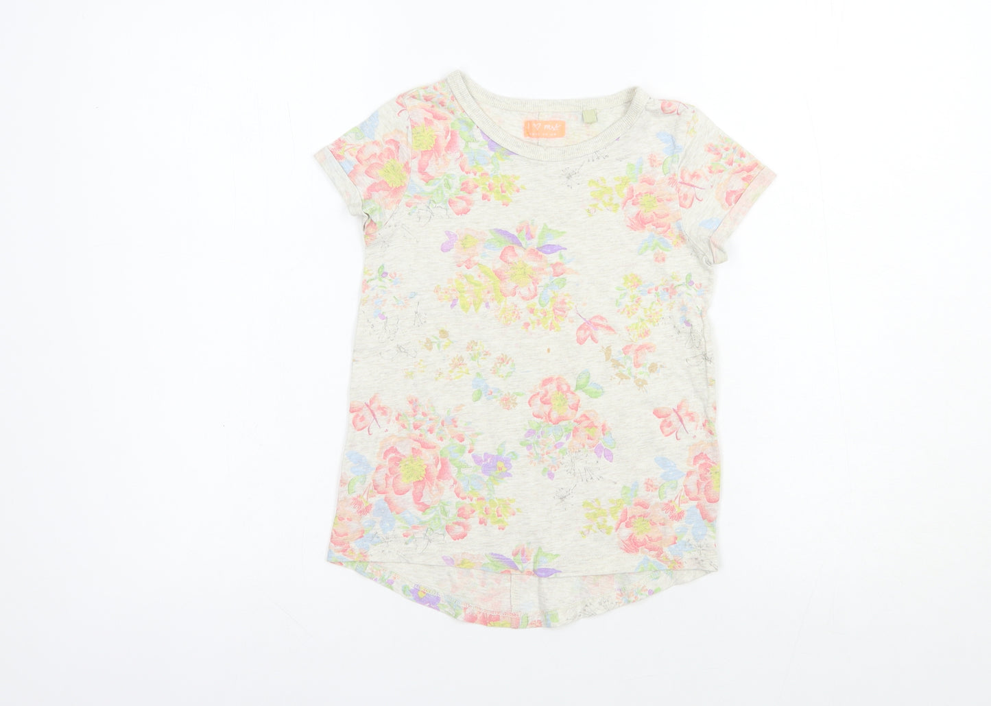 NEXT Girls Grey Floral Cotton Basic T-Shirt Size 6 Years Crew Neck Pullover