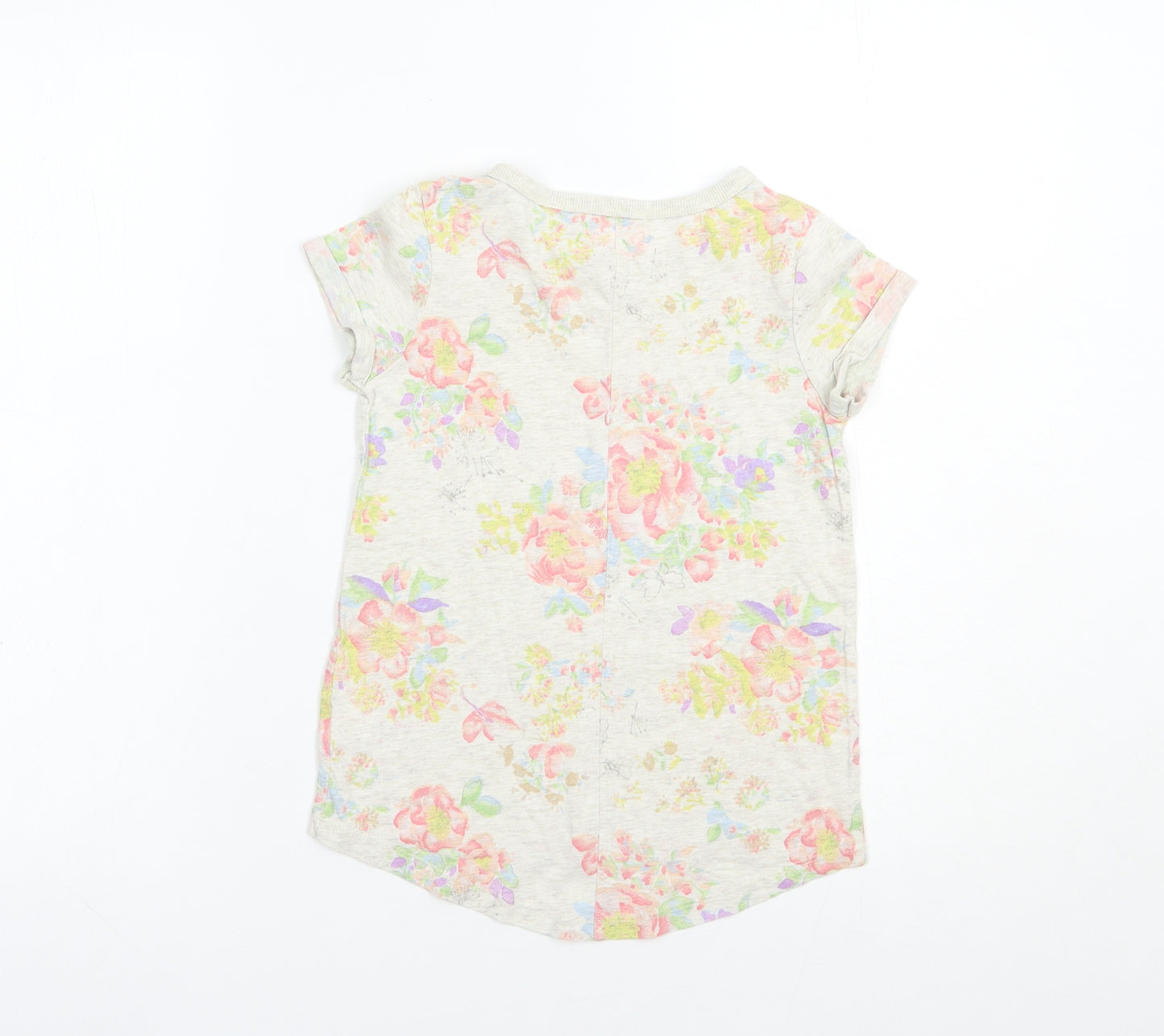 NEXT Girls Grey Floral Cotton Basic T-Shirt Size 6 Years Crew Neck Pullover