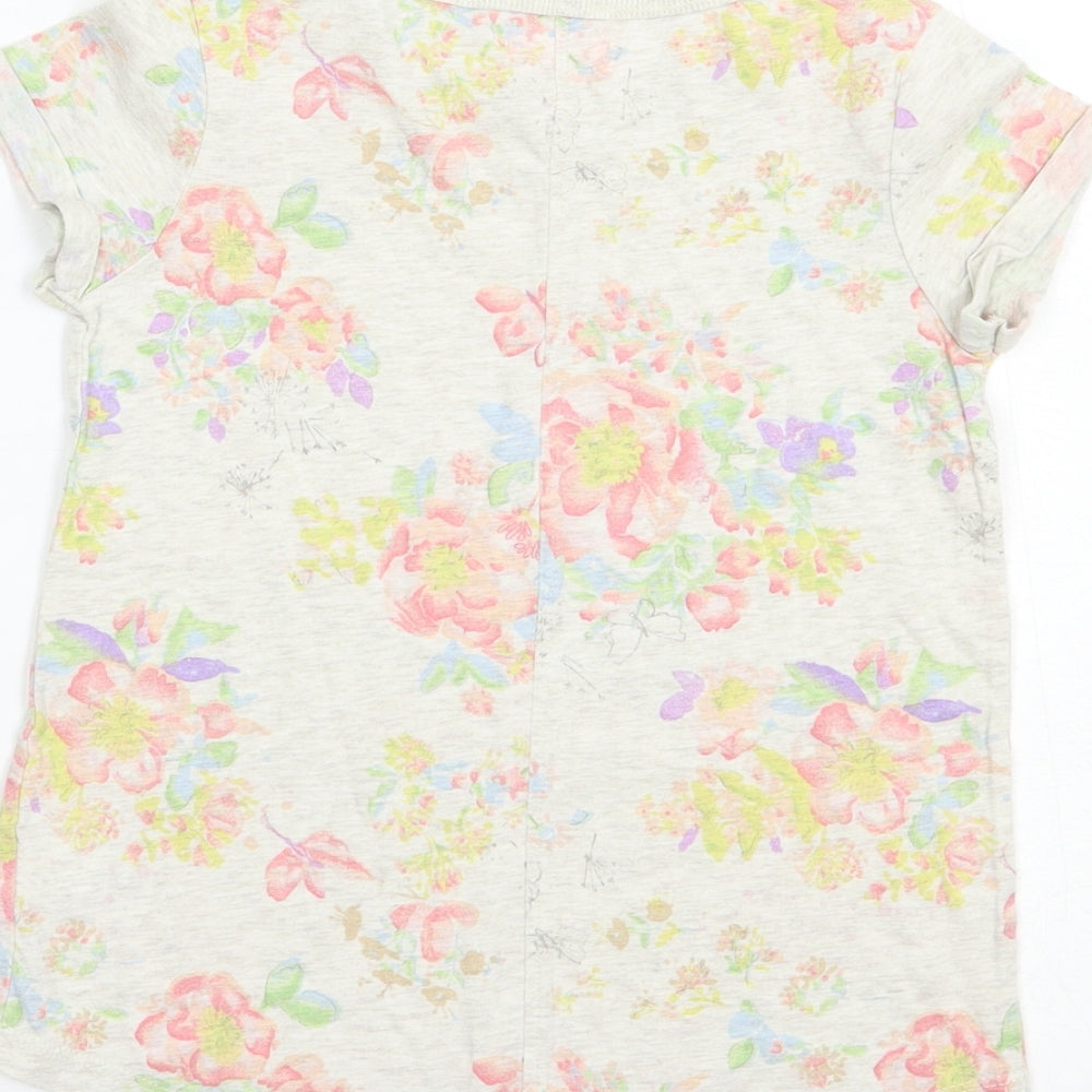 NEXT Girls Grey Floral Cotton Basic T-Shirt Size 6 Years Crew Neck Pullover