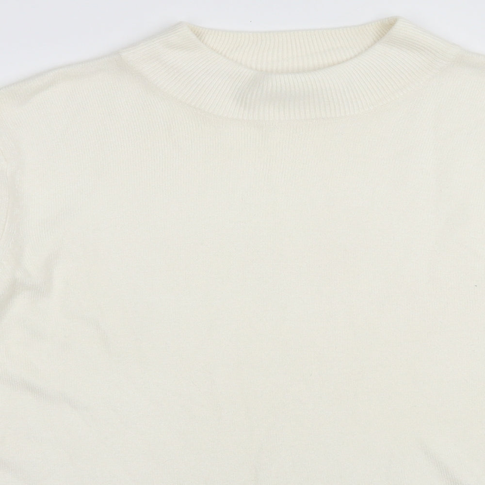 Papaya Womens White Mock Neck  Acrylic Pullover Jumper Size 14