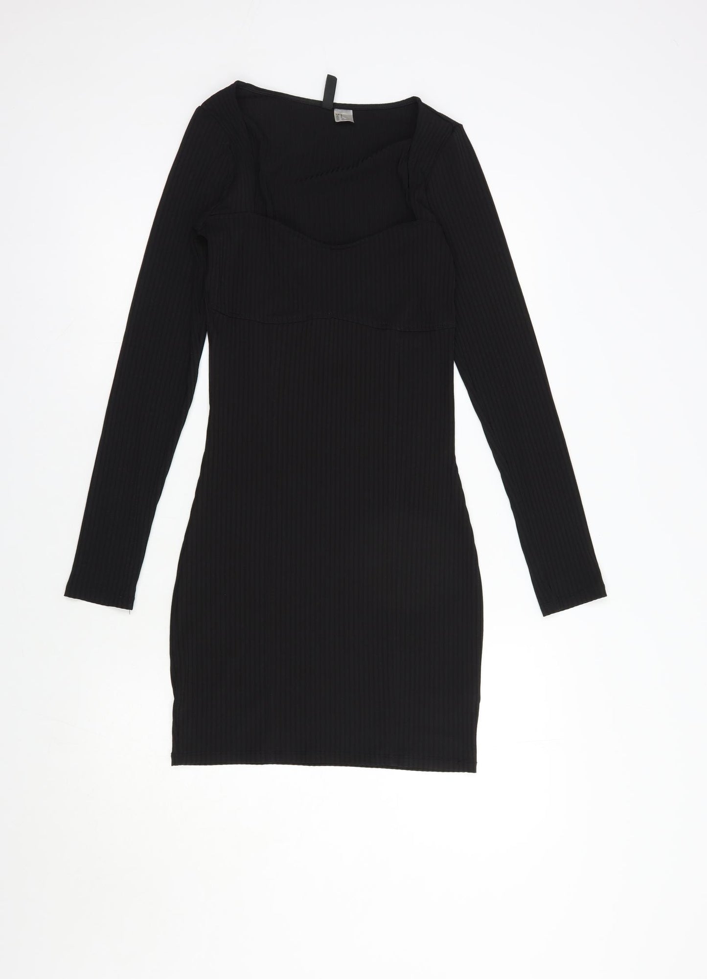 H&M Womens Black  Polyester Bodycon  Size S  Square Neck Pullover