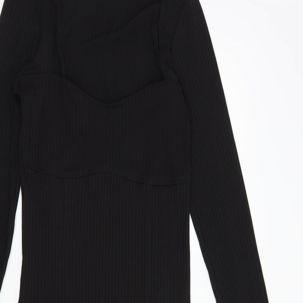 H&M Womens Black  Polyester Bodycon  Size S  Square Neck Pullover