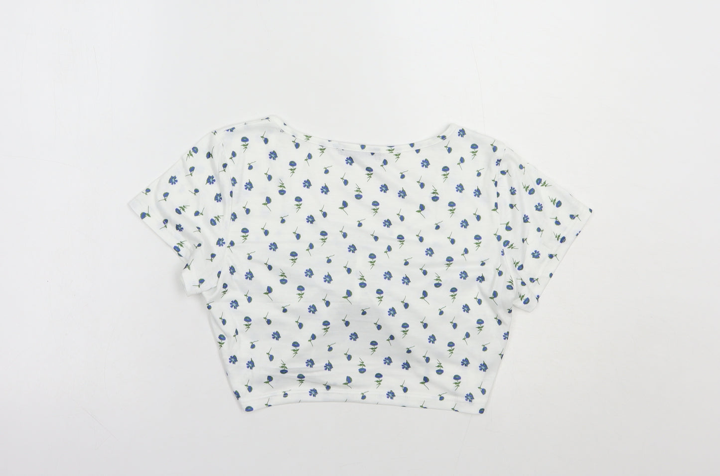 SheIn Womens White Floral Polyester Cropped Blouse Size S V-Neck