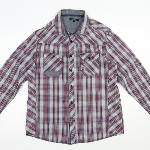George Mens Blue Plaid Cotton  Button-Up Size M Collared Button