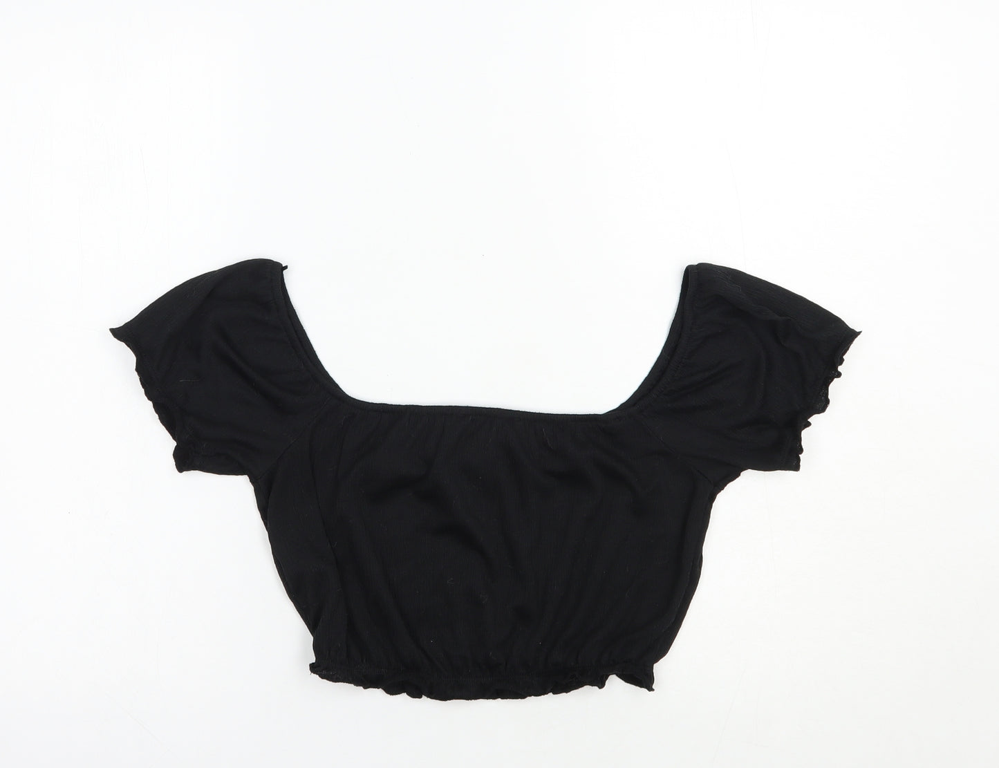Primark Womens Black  Polyester Cropped Blouse Size 6 Off the Shoulder