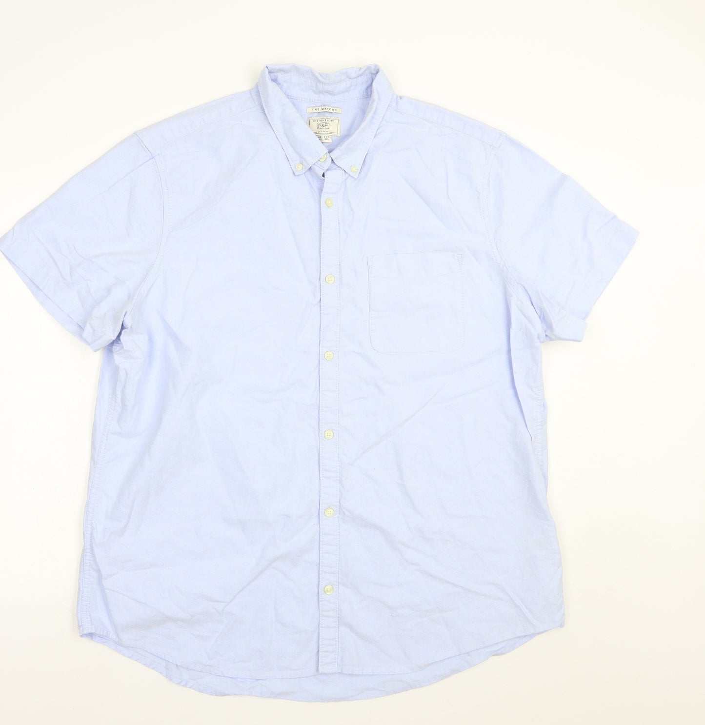 F&F Mens Blue  Cotton  Button-Up Size 2XL Collared Button