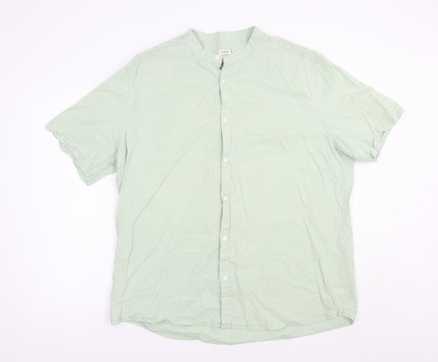 George Mens Green  Linen  Button-Up Size 2XL Mock Neck Button