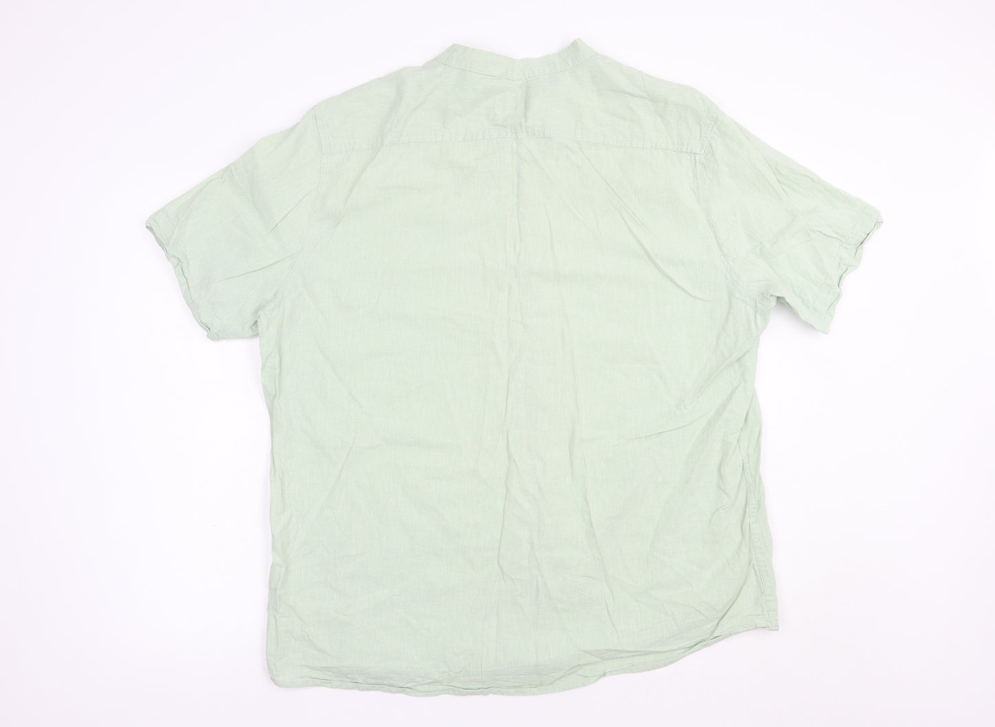 George Mens Green  Linen  Button-Up Size 2XL Mock Neck Button