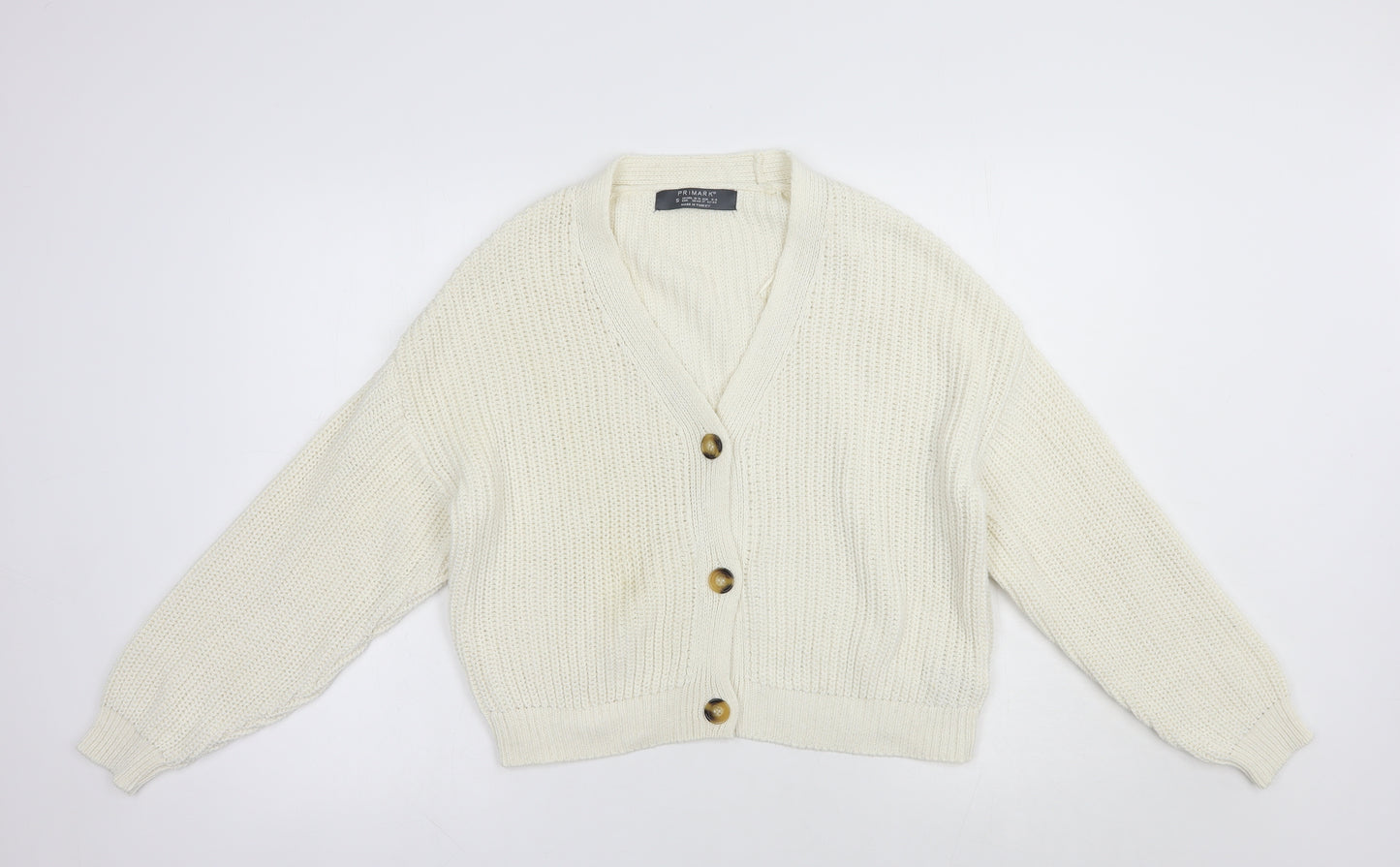 Primark Womens Ivory V-Neck  Cotton Cardigan Jumper Size 10