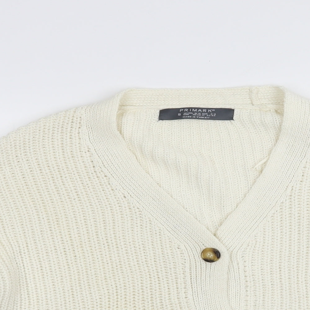 Primark Womens Ivory V-Neck  Cotton Cardigan Jumper Size 10