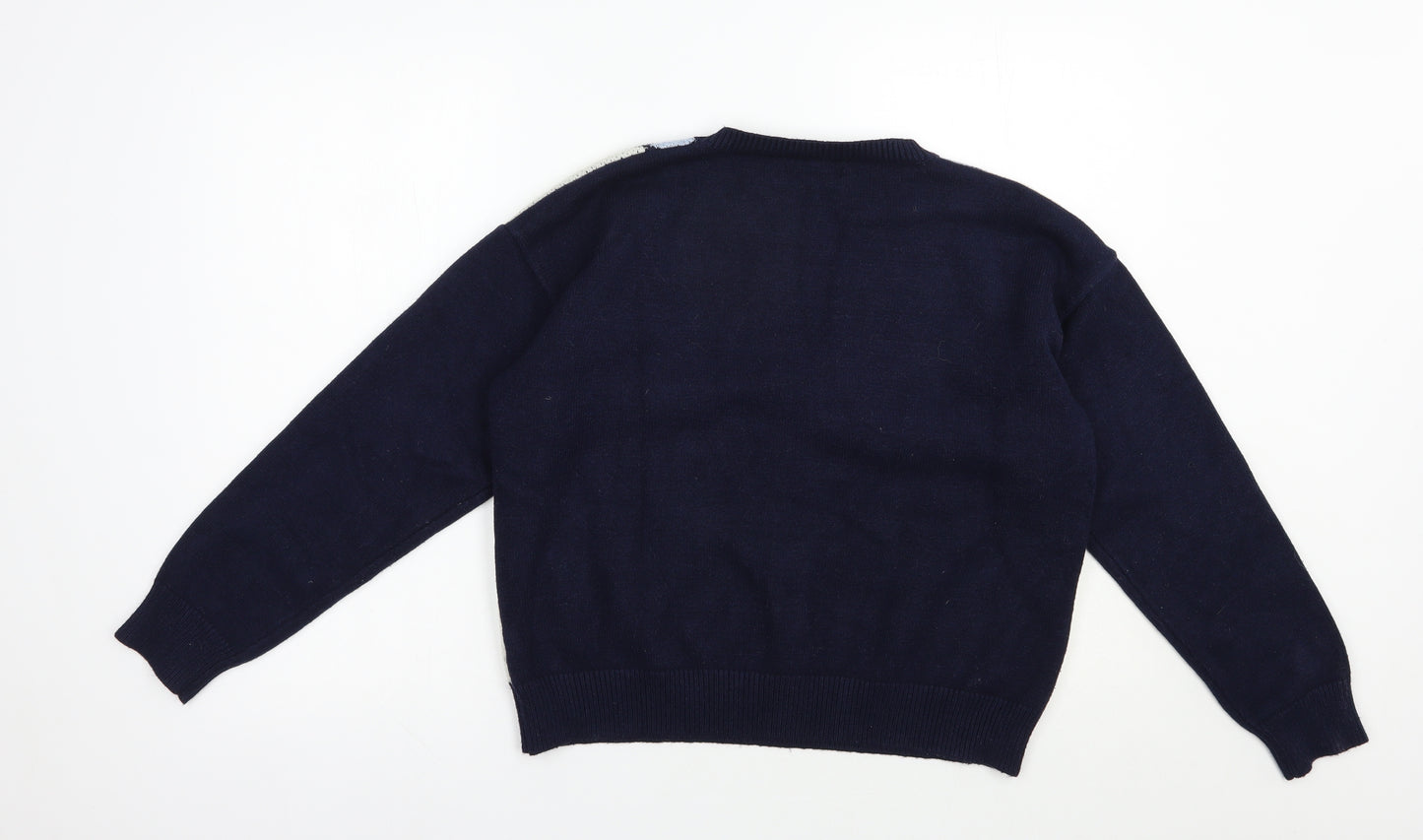 SheIn Womens Blue Crew Neck Argyle/Diamond Acrylic Pullover Jumper Size L