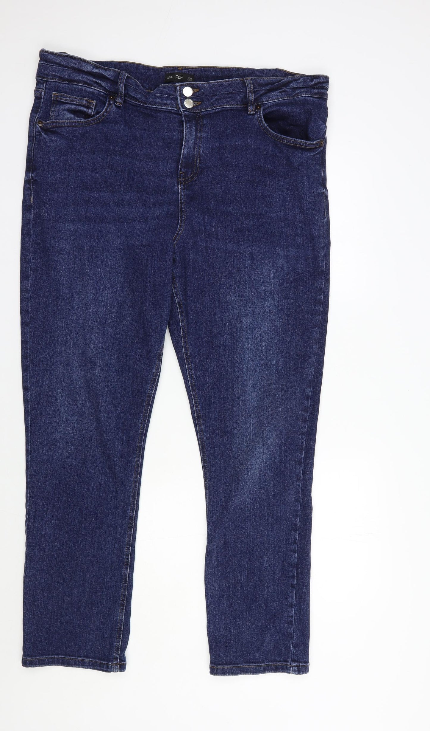 F&F Womens Blue  Cotton Straight Jeans Size 20 L30 in Regular Button