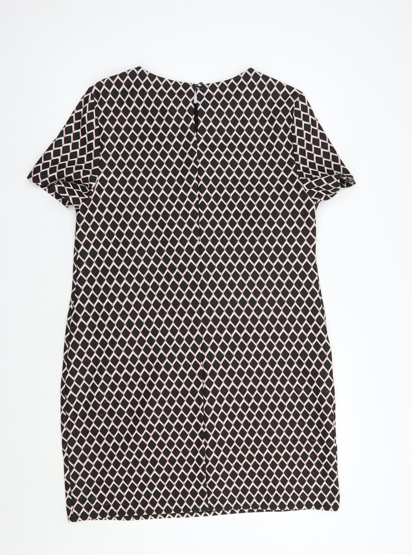 Dorothy Perkins Womens Black Geometric Polyester Shift  Size 14  Round Neck Button