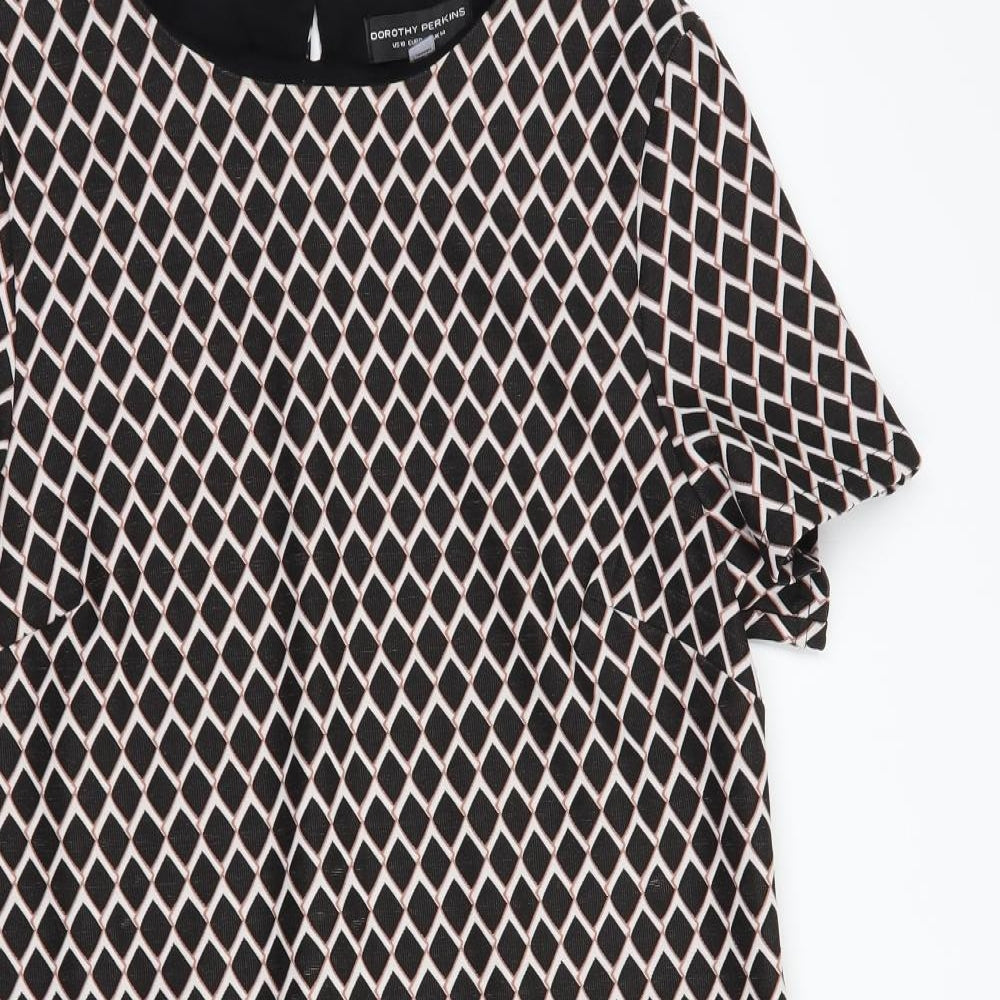 Dorothy Perkins Womens Black Geometric Polyester Shift  Size 14  Round Neck Button