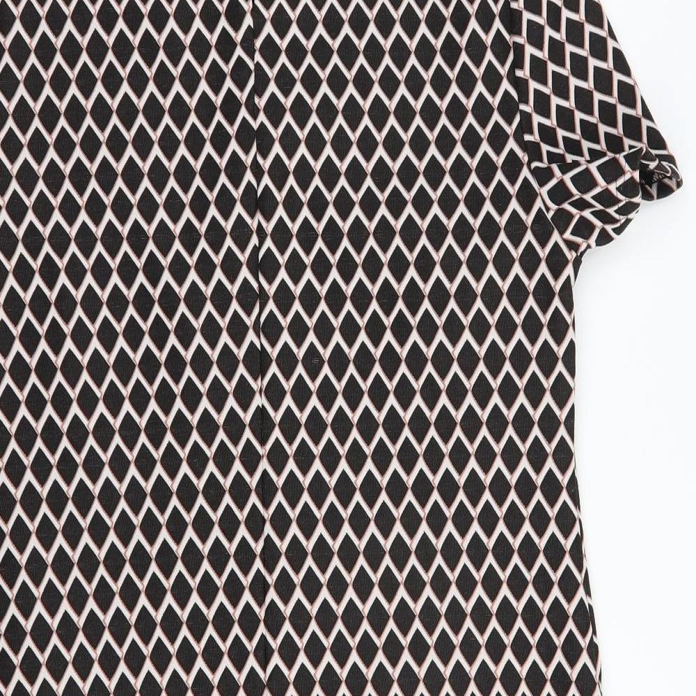 Dorothy Perkins Womens Black Geometric Polyester Shift  Size 14  Round Neck Button