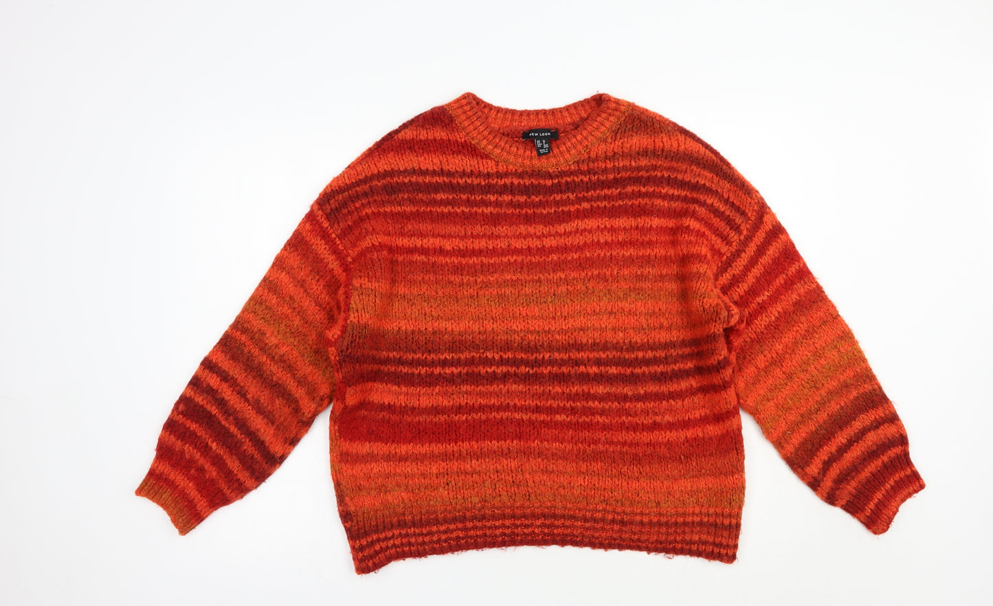 New Look Womens Orange Crew Neck Striped Acrylic Pullover Jumper Size M